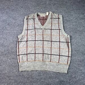 Castle Rock Vest Sweater Men's XL Gray Acrylic Tight-Knit Plaid Holiday Preppy